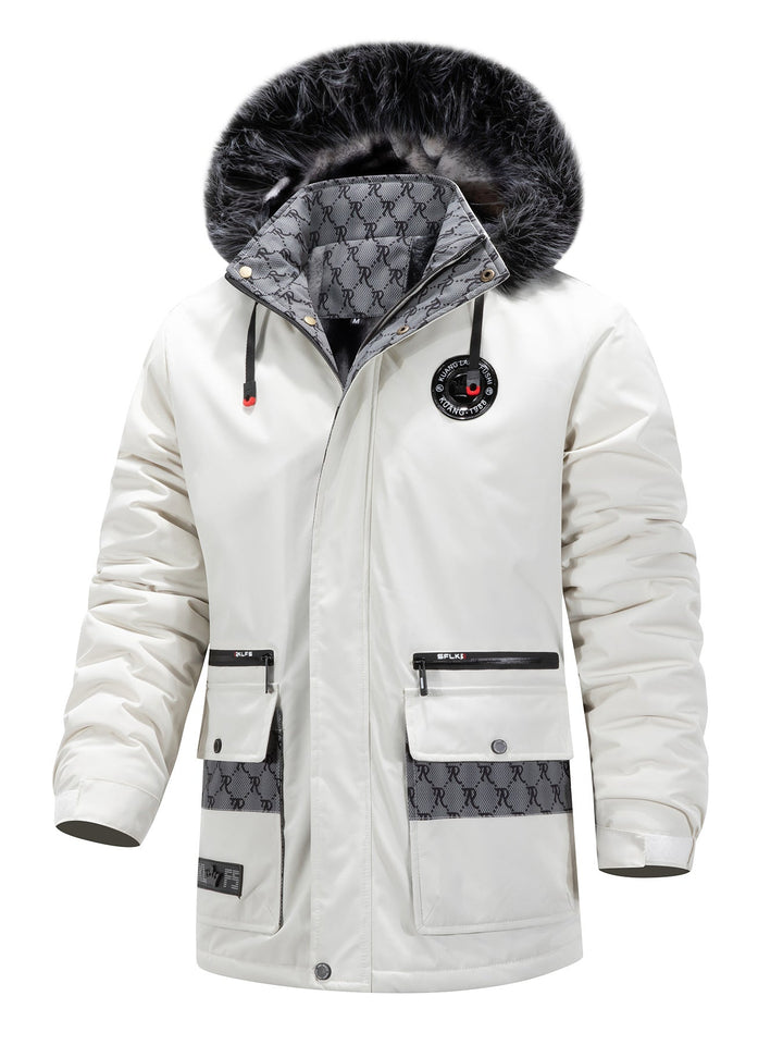 Męska długa termiczny parka z kapturem, Logo Lwwg i Multifunctional kieszeniami