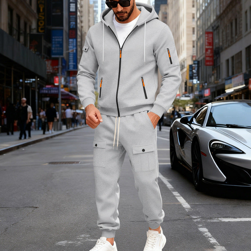 Męska miejski z kapturem tracksuit wykonana z bawełna mieszanka z cargo Kieszenie i funkcjonalny zippers