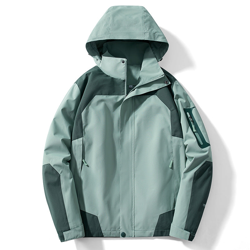 Męska technical softshell kapturemed kurtka z kontrastowy panels i zamkiemed rękaw kieszenią