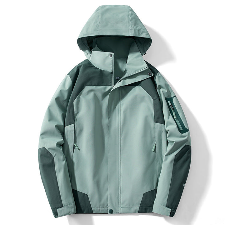 Męska technical softshell kapturemed kurtka z kontrastowy panels i zamkiemed rękaw kieszenią