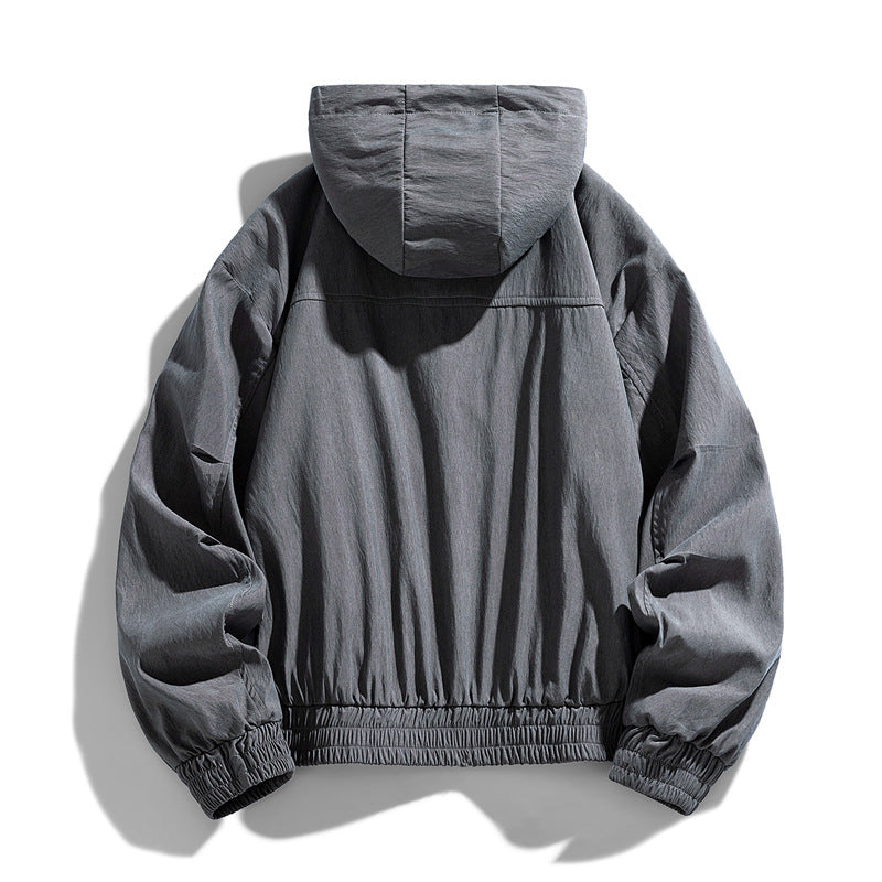 Męski Oversize Płótno Utility Hoodie Kurtka z Hidden Snap Guzik Placket i Kieszenie na zamek