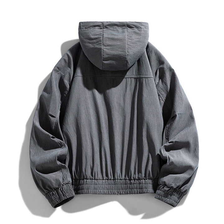 Męski Oversize Płótno Utility Hoodie Kurtka z Hidden Snap Guzik Placket i Kieszenie na zamek