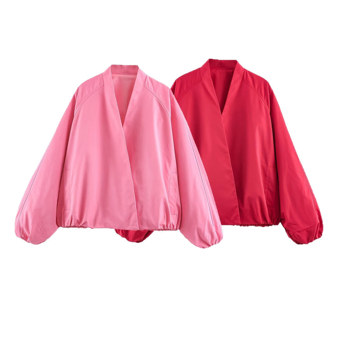 Damska oversize kimono krótka kurtka z Balloon rękawami i Elastic dołem Lumaza