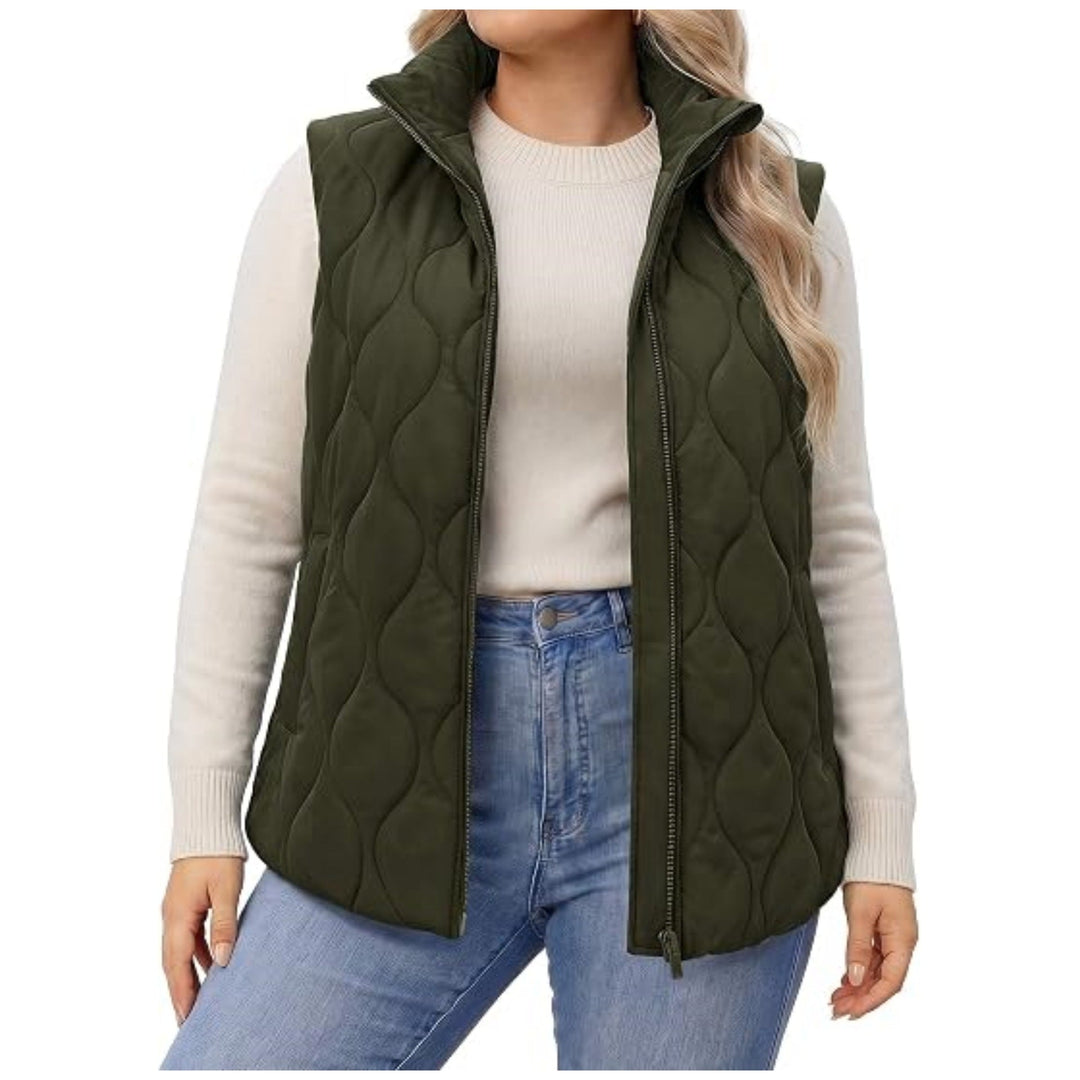 Damska pikowana kamizelka z wysokim kołnierzem, figure-flattering silhouette i side kieszeniami Lumaza