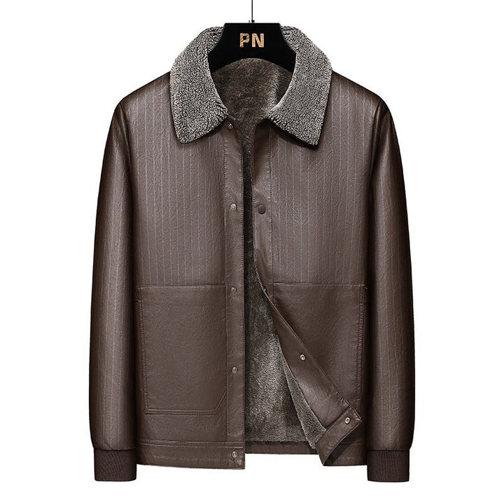Męski Imitacja skóry Blouson z Sherpa Kołnierz, Ciepły Teddy Podszewka i Pinstripe Detal