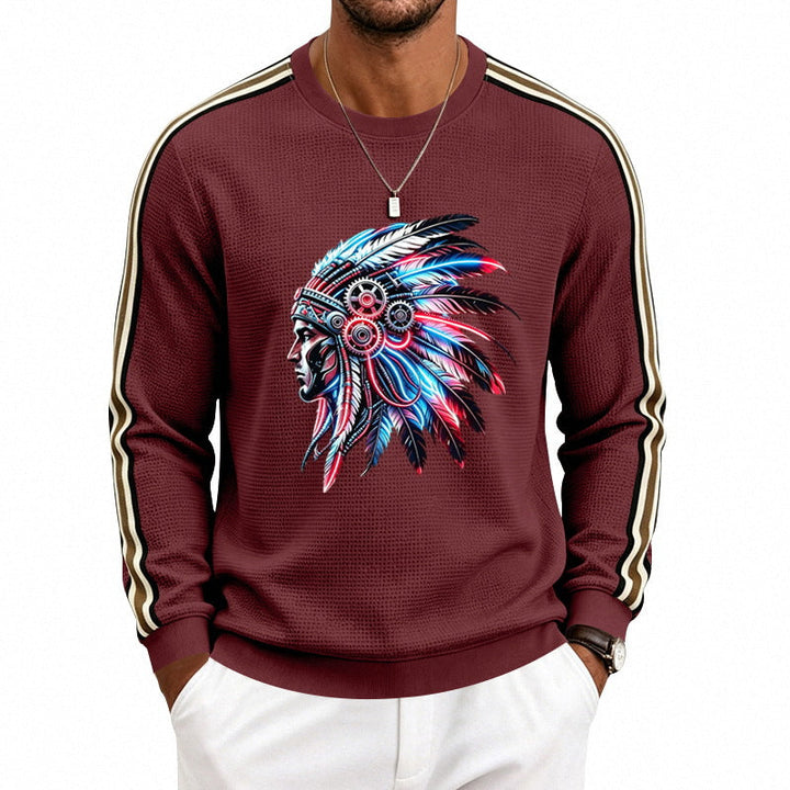 Męska bluza z stylized headgear print i kontrastowy stripes na Rękawy
