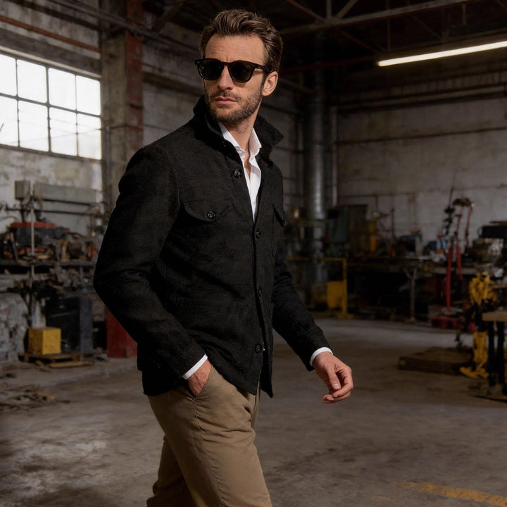 Męski Lekki Kurtka field wykonany z Cotton-Linen z Flap Kieszenie