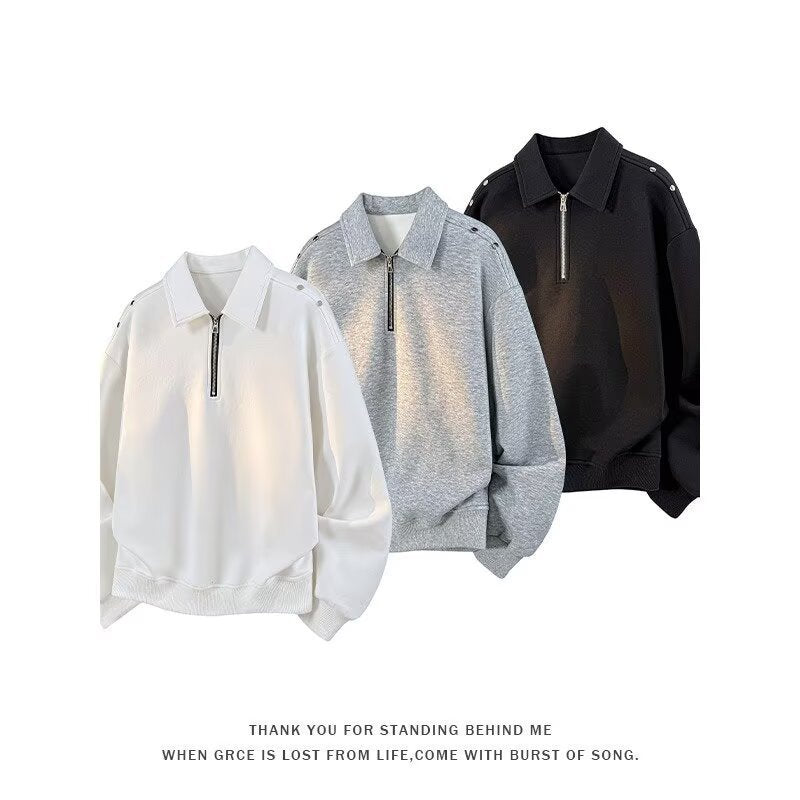 Męska Oversize Bluza z Zamek Kołnierz i Nap Shoulder Detail