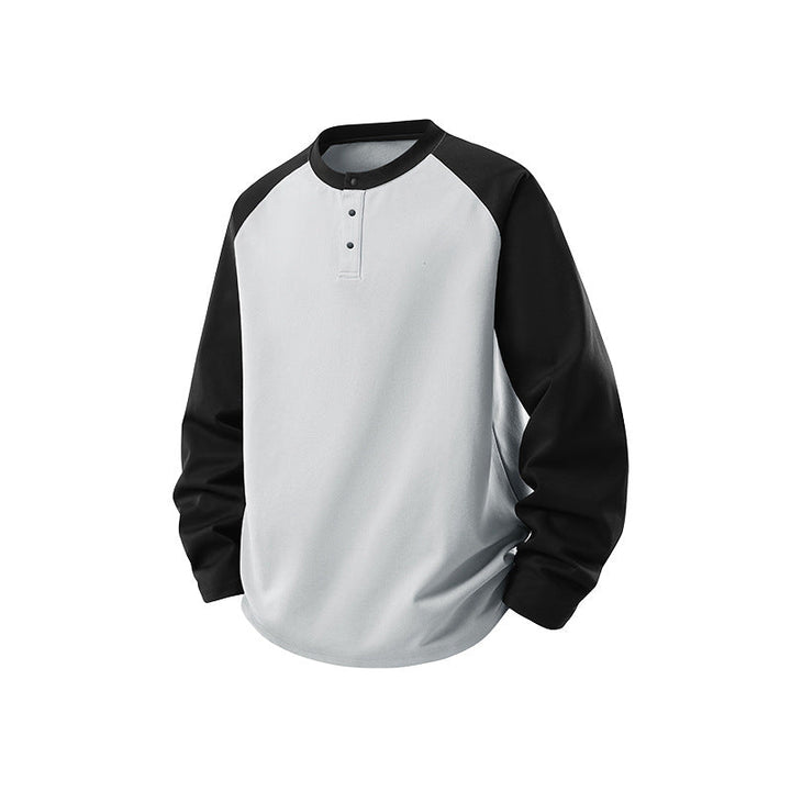 Herren Langarm-Henley-Bluza mit Raglanowyärmeln, Relaxed-Krój und Knopfleiste
