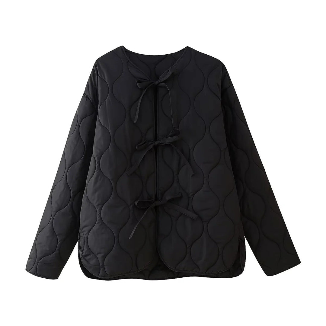 Damskie geometryczny pikowana oversize liner kurtka bez Kołnierz