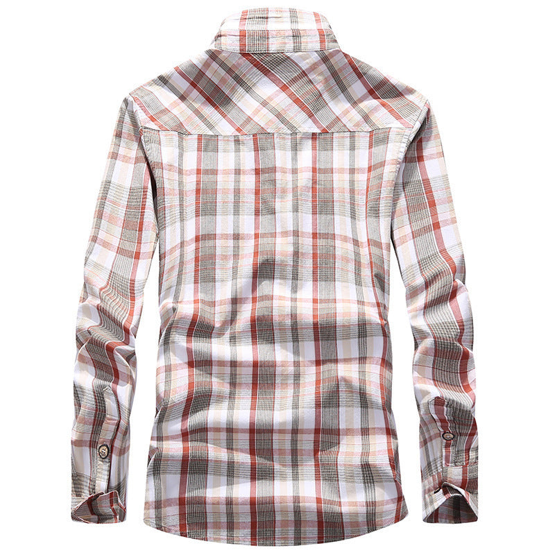 Męski checked kurtka koszulowa w styl roboczy z chest kieszenie z klapami