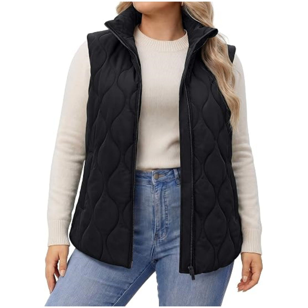 Damska pikowana kamizelka z wysokim kołnierzem, figure-flattering silhouette i side kieszeniami Lumaza