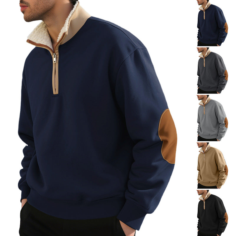 Męska nano Lekka krótki zamek bluza z sherpa lined Stójka i imitacja skóry elbow patch