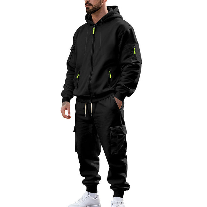 Męska nano miejski funkcjonalny cargo sweat set z bluza z kapturem, zippered Kieszenie, i tapered cargo jogger
