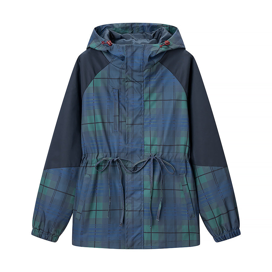 Damska lekka z kapturem kurtka in Parka styl z ściągaczem i Check Pattern Lumaza