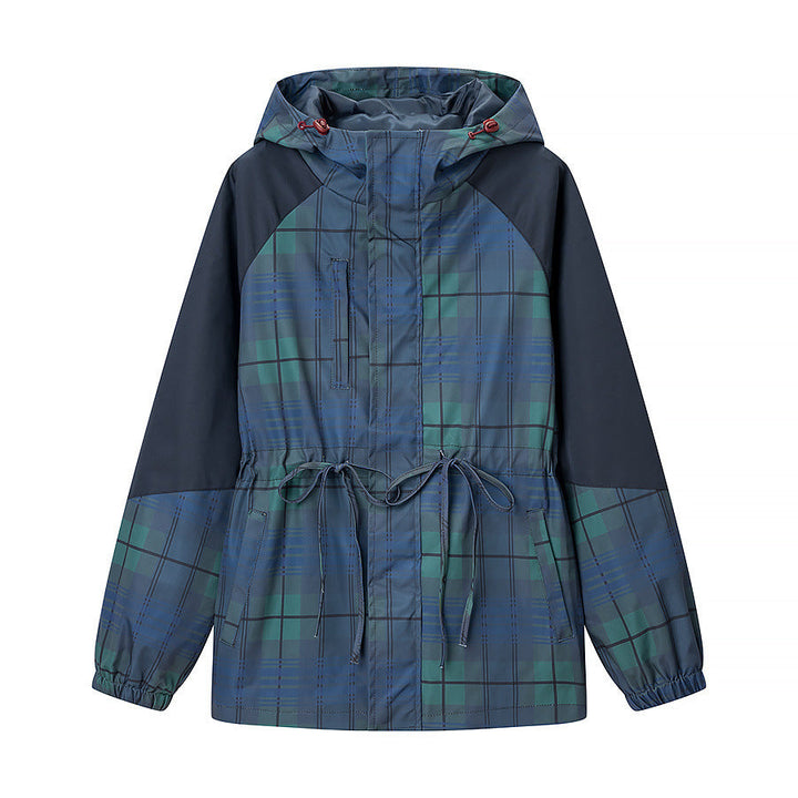 Damska lekka z kapturem kurtka in Parka styl z ściągaczem i Check Pattern Lumaza