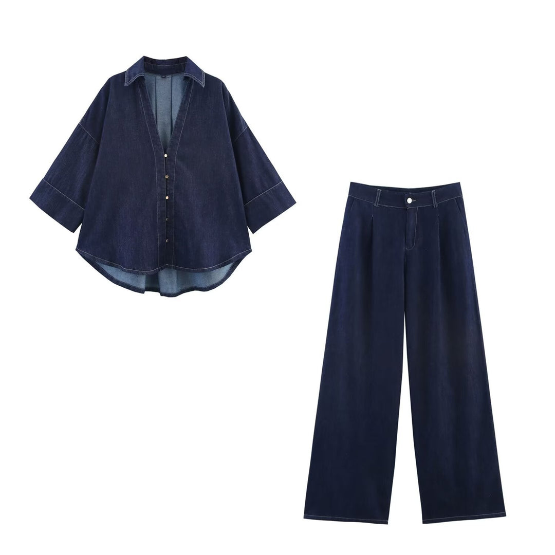 Damska Oversize Denim Kurtka koszulowa z Three-Quarter Rękawy i High-Low Dół