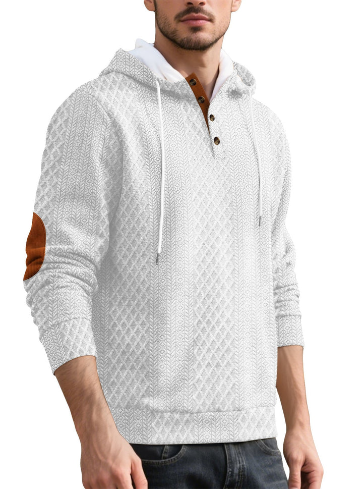 Męska nan diamond structure bluza z kapturem z krótka Listwa guzikowa, pikowana kaptur wewnętrzny edge, i zamsz elbow patch