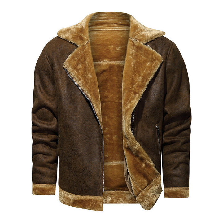 Męska lambskw imitacja biker kurtka z asymmetrical zamkiem i teddy lwwg