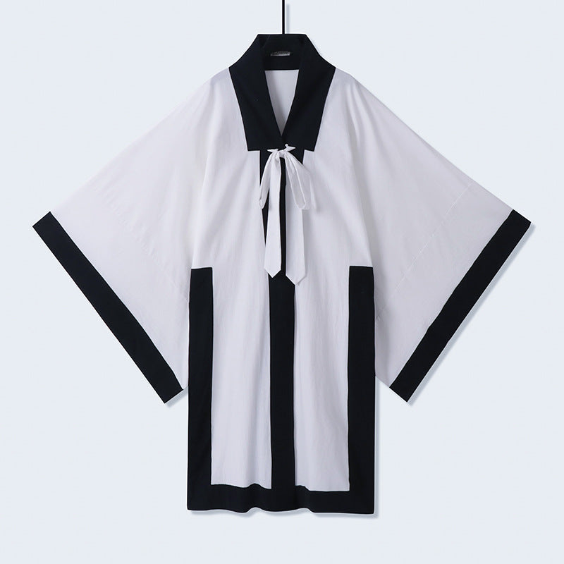 Unisex oversize kimono-kardigan z kontrastowy trim, wiązanym paskiem i z naszywanymi kieszeniami Lumaza