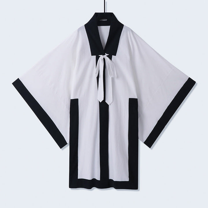 Unisex oversize kimono-kardigan z kontrastowy trim, wiązanym paskiem i z naszywanymi kieszeniami Lumaza