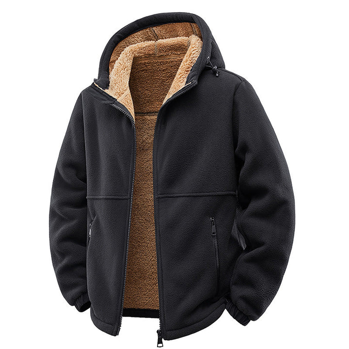 Męska Ocieplana Teddy Polar Bluza z kapturem z Dwukierunkowy zamek &amp; Kieszenie na zamek