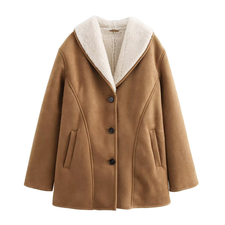Damska krótka płaszcz in velour look z teddy lining i shawl kołnierzem Lumaza