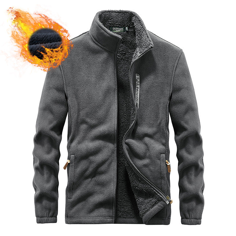 Męski termiczny kurtka polarowa z double-layered sherpa wewnętrzny podszewka i standing kołnierz