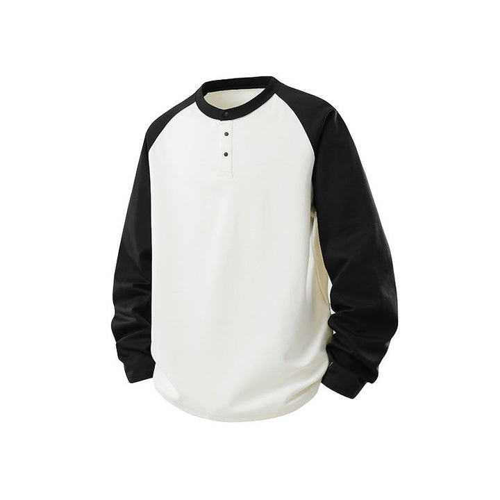 Herren Langarm-Henley-Bluza mit Raglanowyärmeln, Relaxed-Krój und Knopfleiste