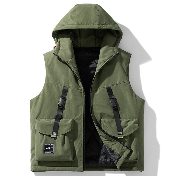Męski Technical Outdoorowy Kamizelka z Kaptur, Pikowany Ocieplenie i Multifunctional Cargo Kieszenie