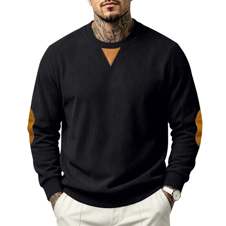 Męska Prążkowany Bluza z Skóra Wygląd Elbow Patches i Triangle Aplikacja