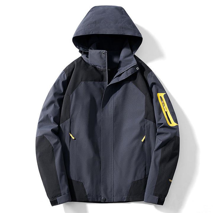 Męska technical softshell kapturemed kurtka z kontrastowy panels i zamkiemed rękaw kieszenią