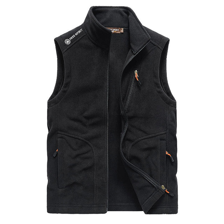 Męski polar kamizelka z high standing kołnierz, zippered kieszenie, i oddychający microfleece