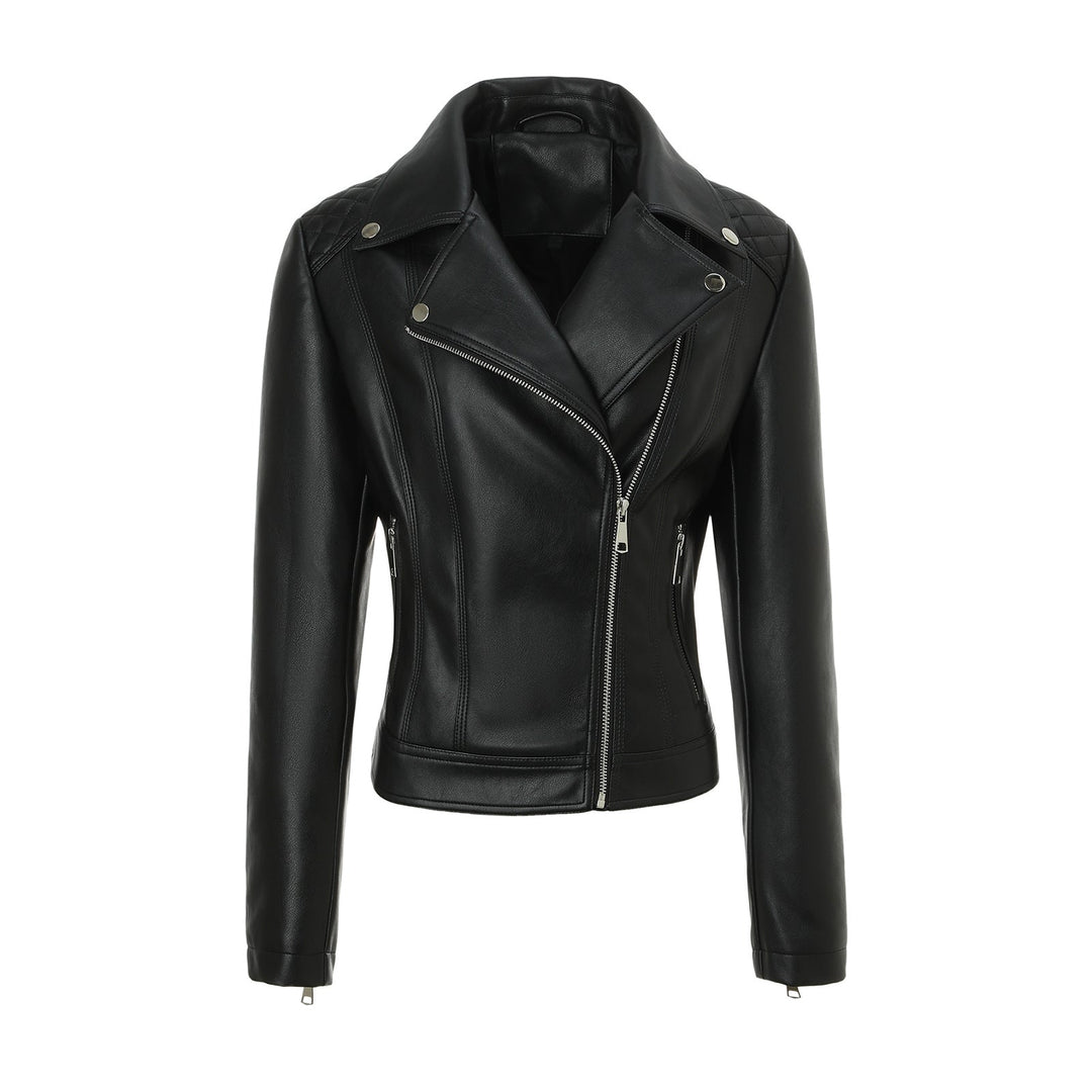 Damska taliowana Biker Leather kurtka z pikowana Shoulders Lumaza