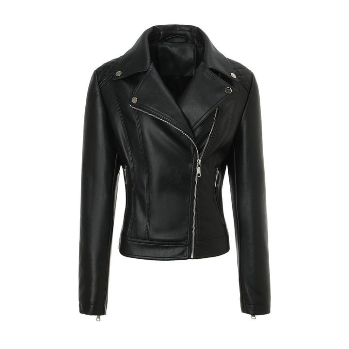 Damska taliowana Biker Leather kurtka z pikowana Shoulders Lumaza