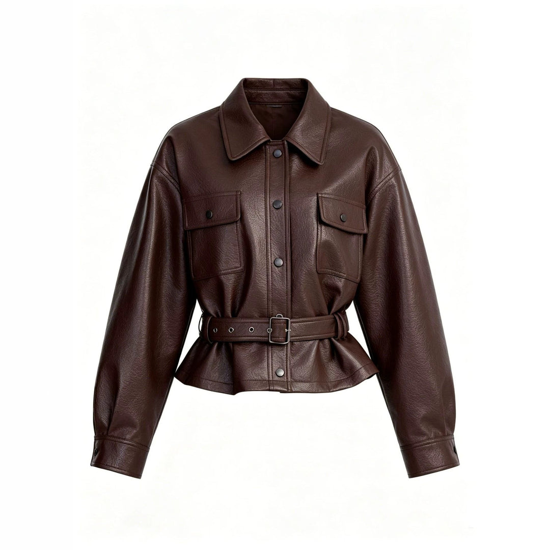 Damska leather kurtka z waist paskiem i oversize cut Lumaza