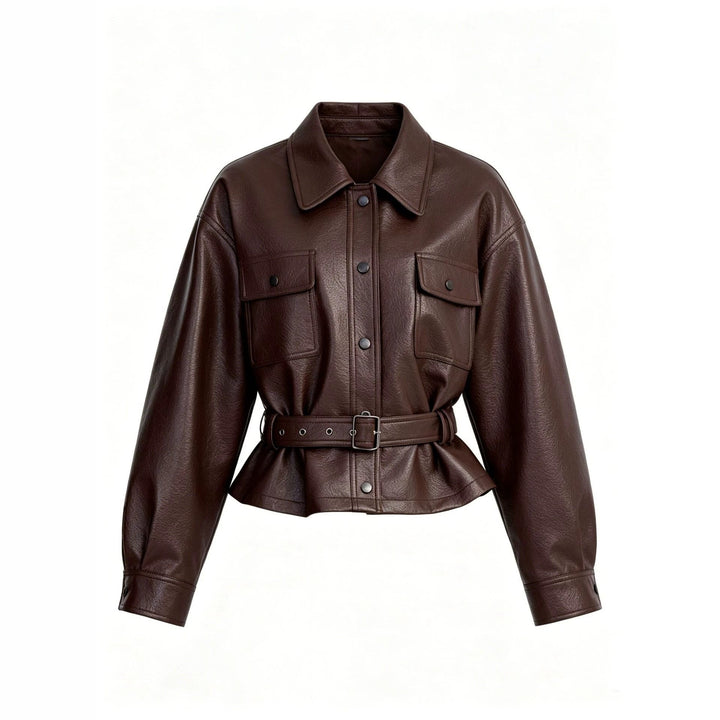 Damska leather kurtka z waist paskiem i oversize cut Lumaza