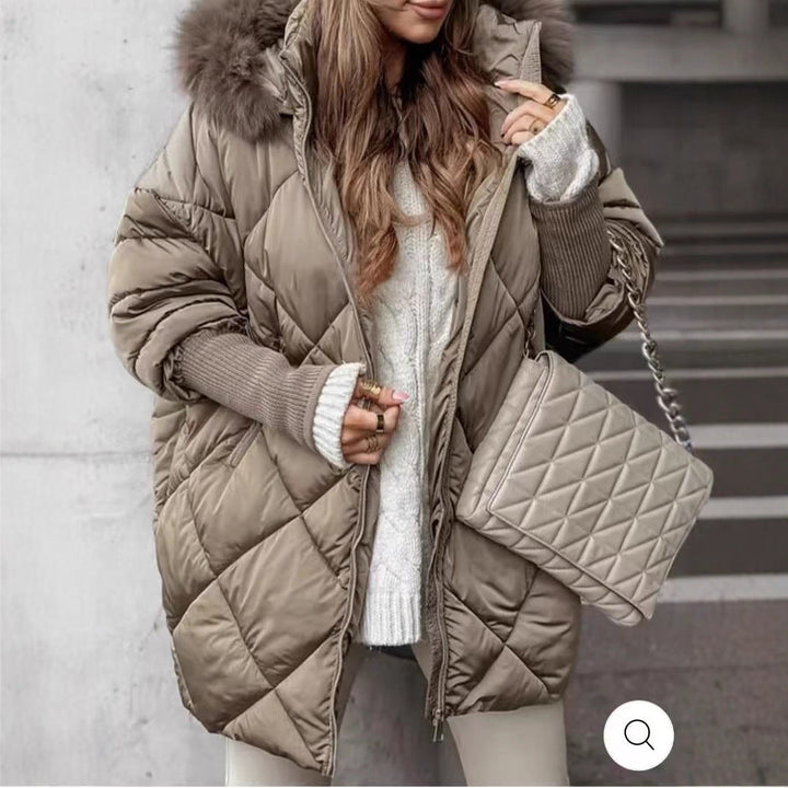 Damska długaer pikowana winter parka z dużymi hood i faux fur trim Lumaza