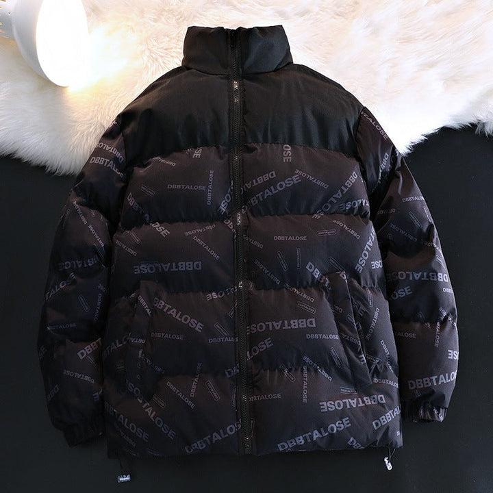 Unisex ocieplana pikowana kurtka z Allover Logo Print, High ze stójką &amp; regulowanym dołem Lumaza