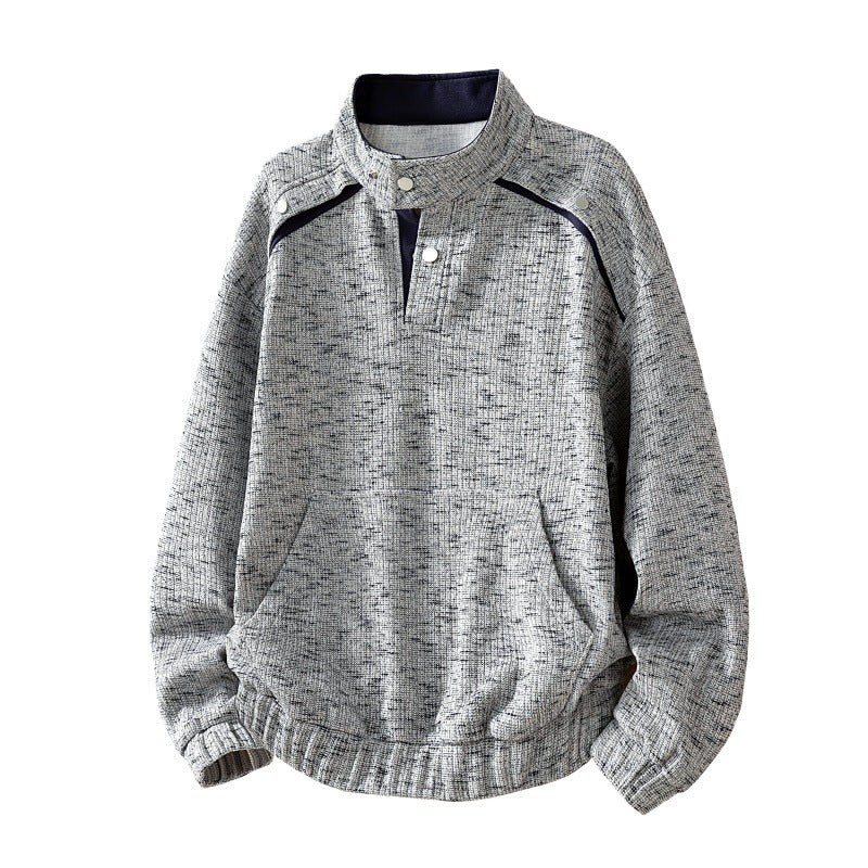 Męska oversize bluza z strukturalny Fason, Stójka, nap listwa, i kieszeń kangurka