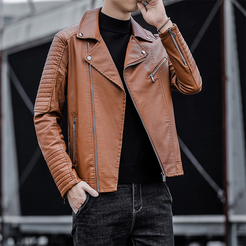 Męski imitacja skóry biker kurtka z pikowany ramienny yoke, asymmetric zamek i metal zamek