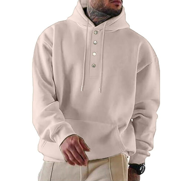 Męska bluza z kapturem z Henley Listwa guzikowa i kieszeń kangurka EB