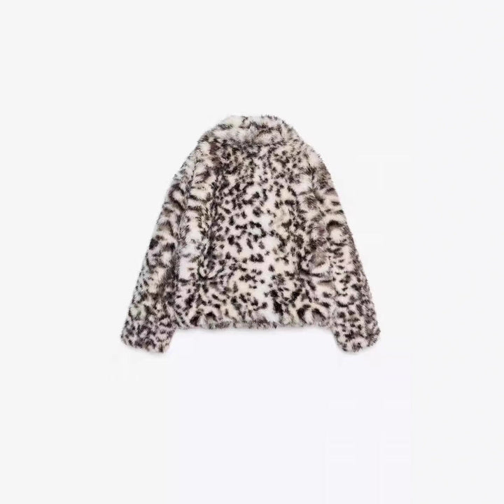 Damska krótka Faux Fur kurtka z Leopard Print Lumaza