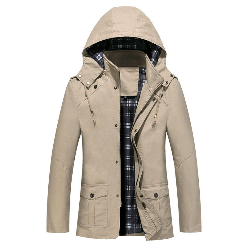 Męska Lekka Z kapturem Parka z W kratę Podszewka i Multi-Functional Kieszenie