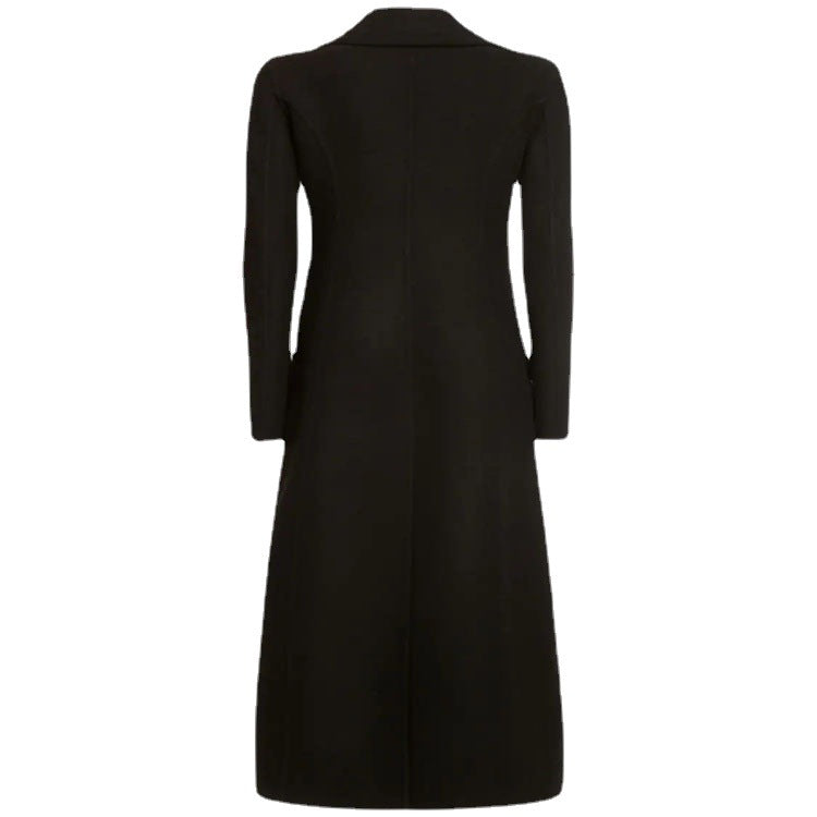 Damska elegancka Floor-Length mieszanka wełny długa płaszcz in Clean-Cut podwójna dwurzędna z Textured na ramiona Part Lumaza