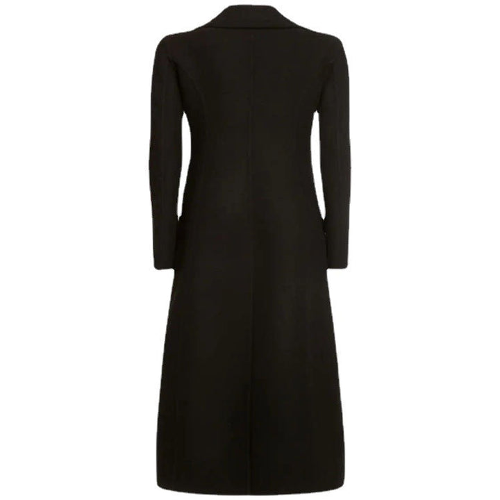 Damska elegancka Floor-Length mieszanka wełny długa płaszcz in Clean-Cut podwójna dwurzędna z Textured na ramiona Part Lumaza