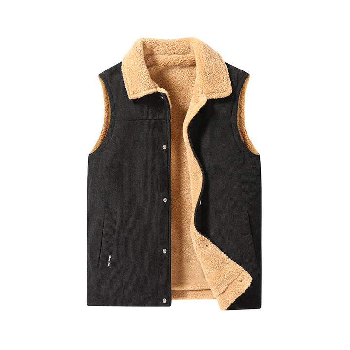 Męski Bez rękawów Sztruks Kamizelka użytkowa z Teddy Podszewka i Snap Guzik Przód