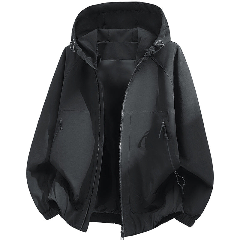 Męska oversize kapturemed softshell kurtka z Technical Surface i ściągaczem dół
