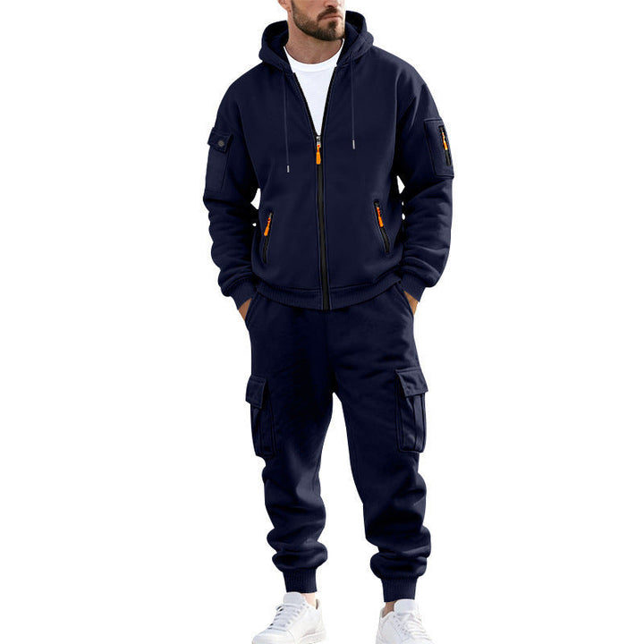Męska nano miejski funkcjonalny cargo sweat set z bluza z kapturem, zippered Kieszenie, i tapered cargo jogger
