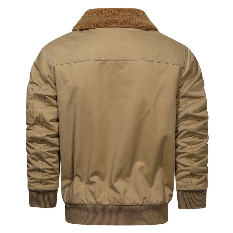 Męski pilot blouson w płótno użytkowy styl z sherpa kołnierz i rękaw kieszeń